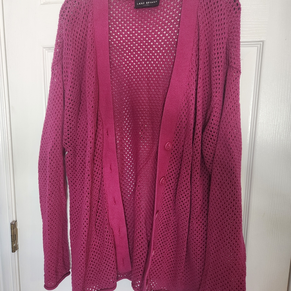 Lane Bryant Women's Fuchsia Open-Knit Cardigan